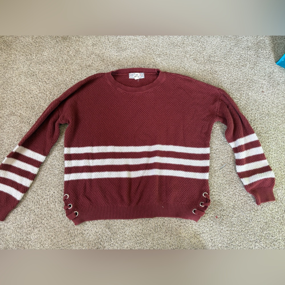 Pink Republic Burgundy Knit Maroon and White Striped Sweater, M